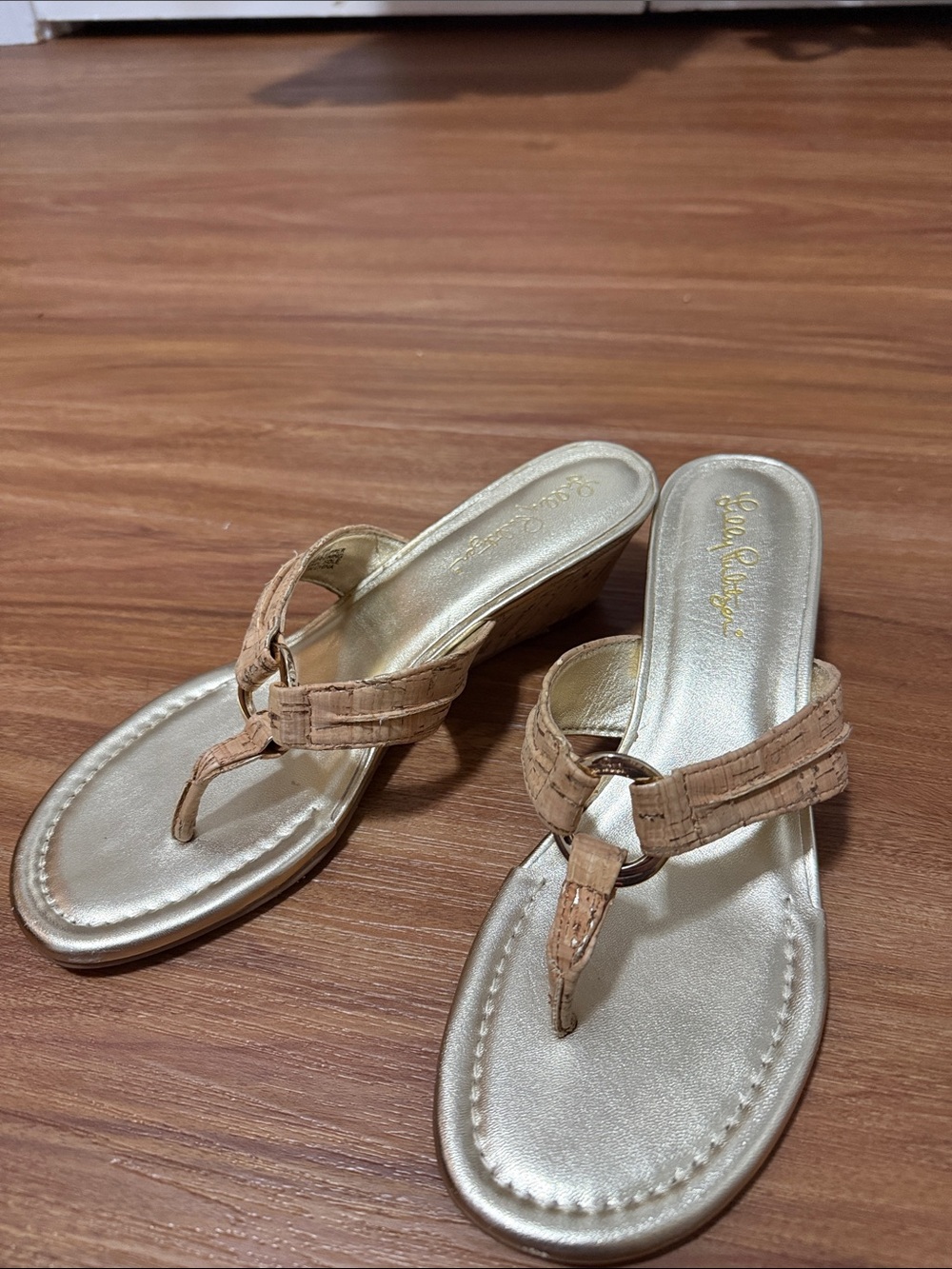 Lilly Pulitzer Gold Wedge Sandals with Tan Straps